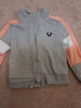 Girls True Religion Light Gray And Coral Zip Hoodie Size 4